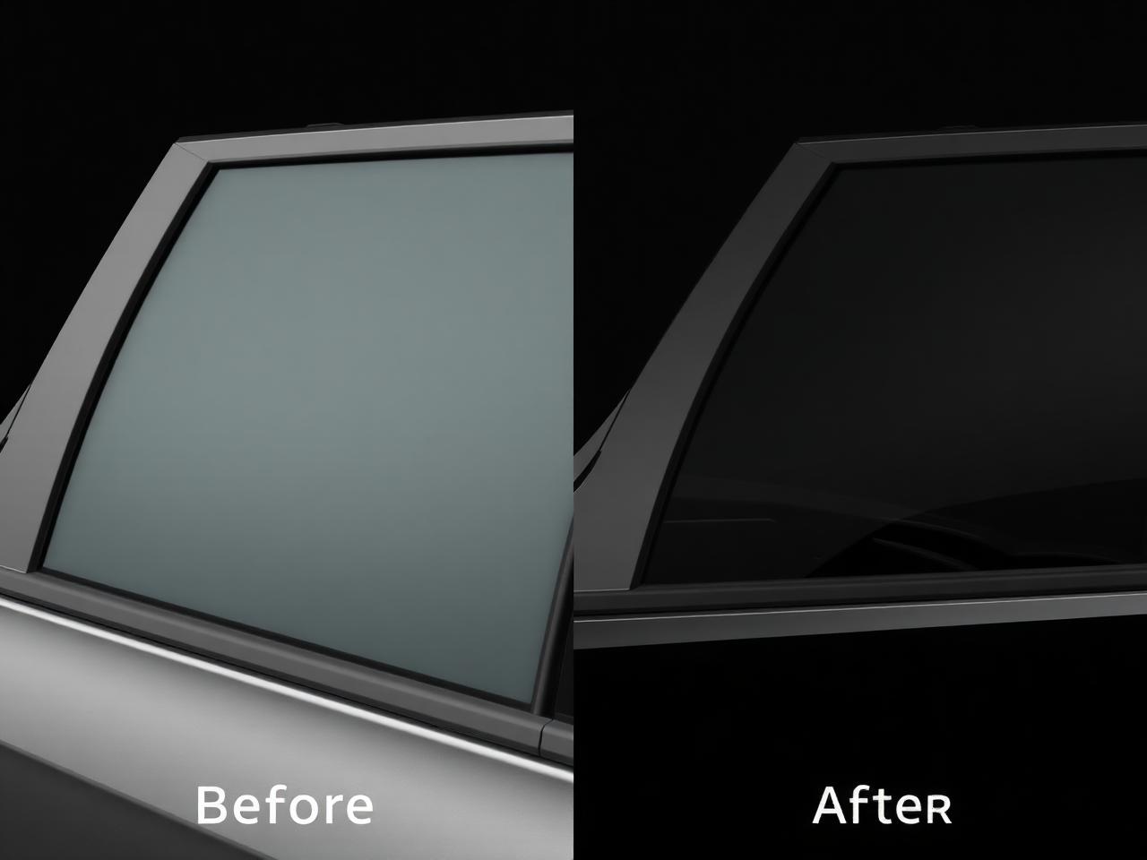 Before and after comparison of an untinted and tinted car window