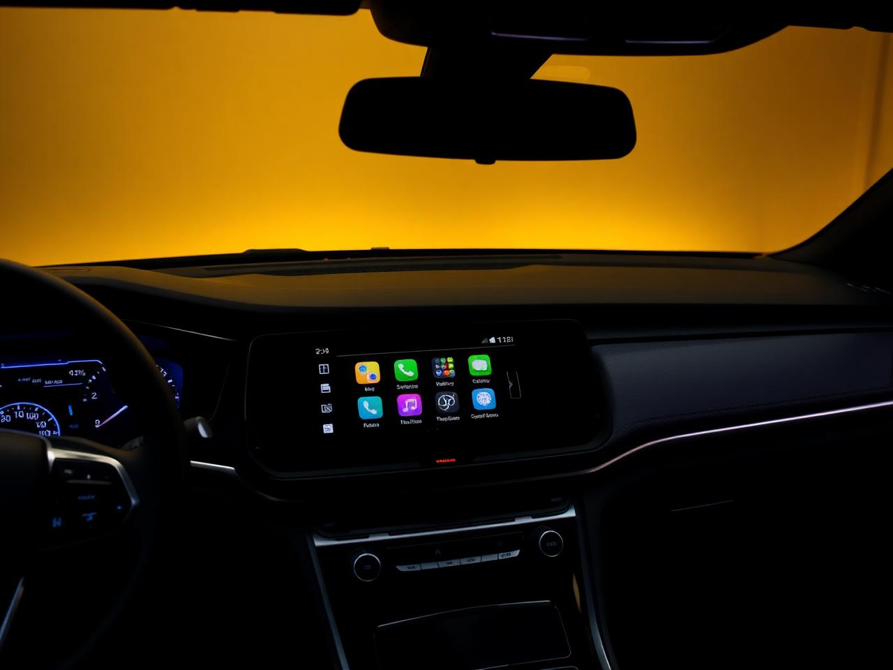 Touchscreen multimedia head unit installed in a modern dashboard